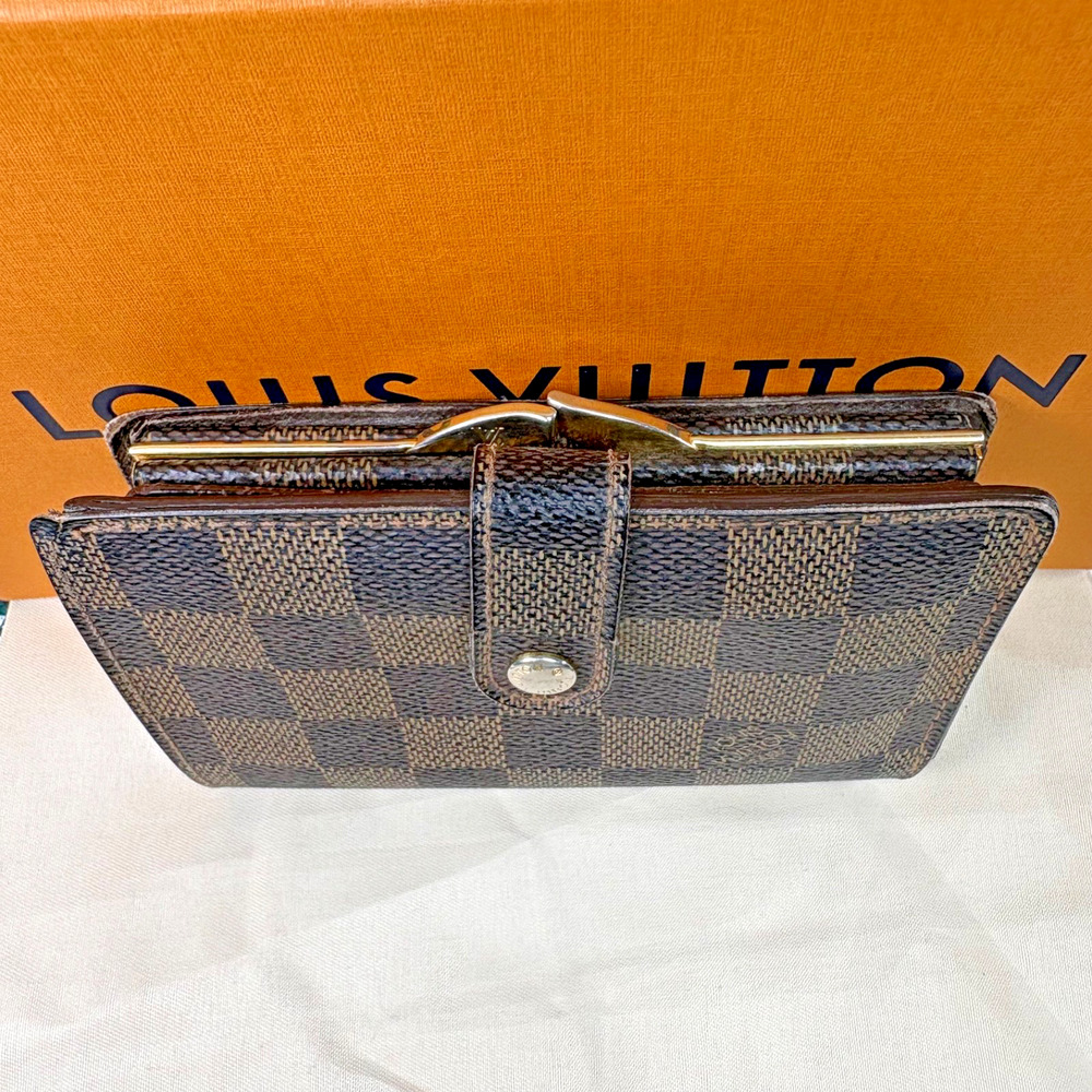 Louis Vuitton LV Damier Ebene Portefeuille Viennois French Kisslock Wallet Brown - Picture 11 of 16